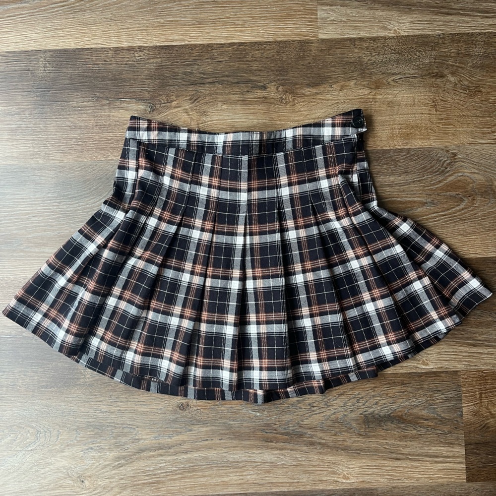 Full Tilt Plaid Mini School Girl Skirt in Black, White, and Brown